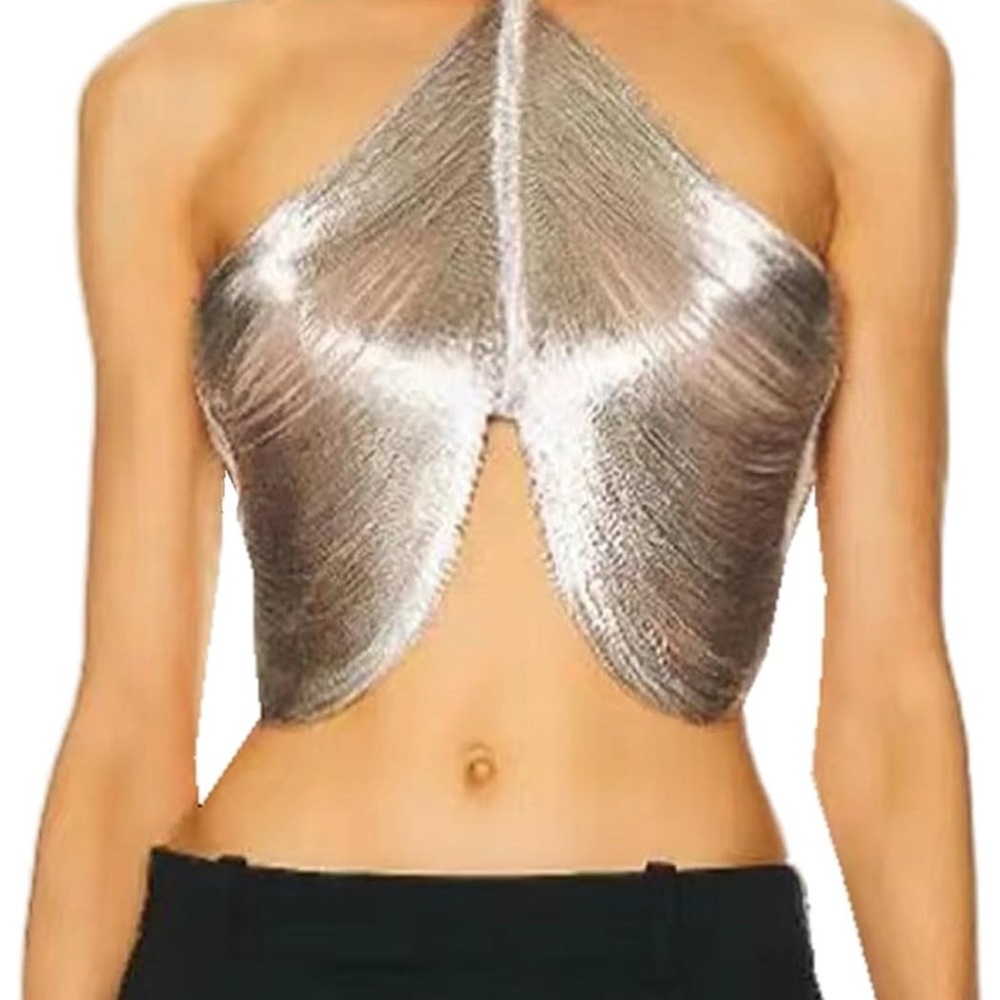 Silver Halter Neck Women Top